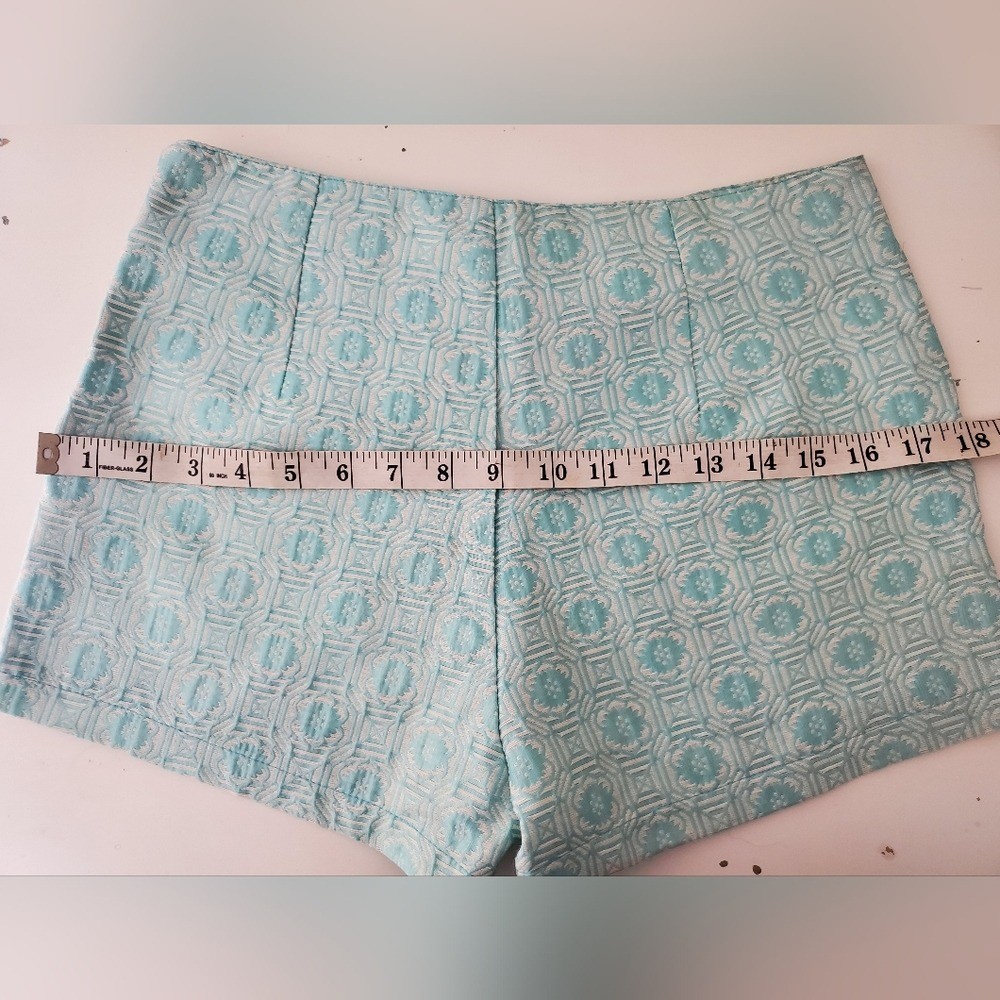 Cotton Blue Shorts Love Riche aqua white jacquard high waist hot pants 70s Small