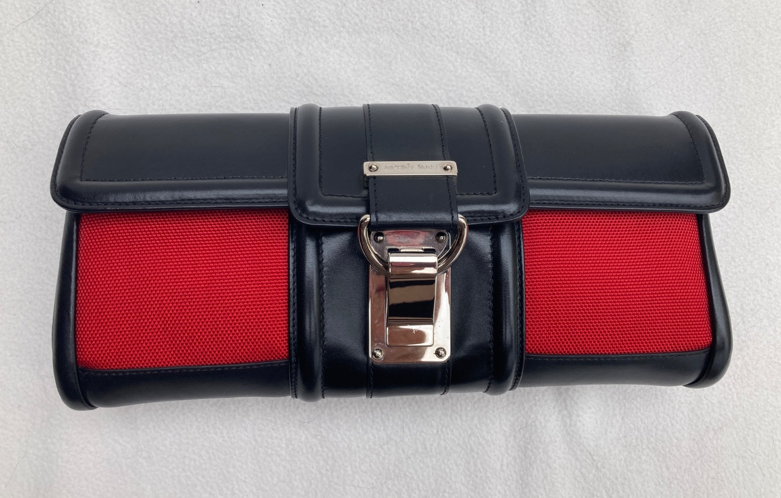 Michael Kors Saranac Cloth & LeatheClutch Bag Buckle Closure New with Tags