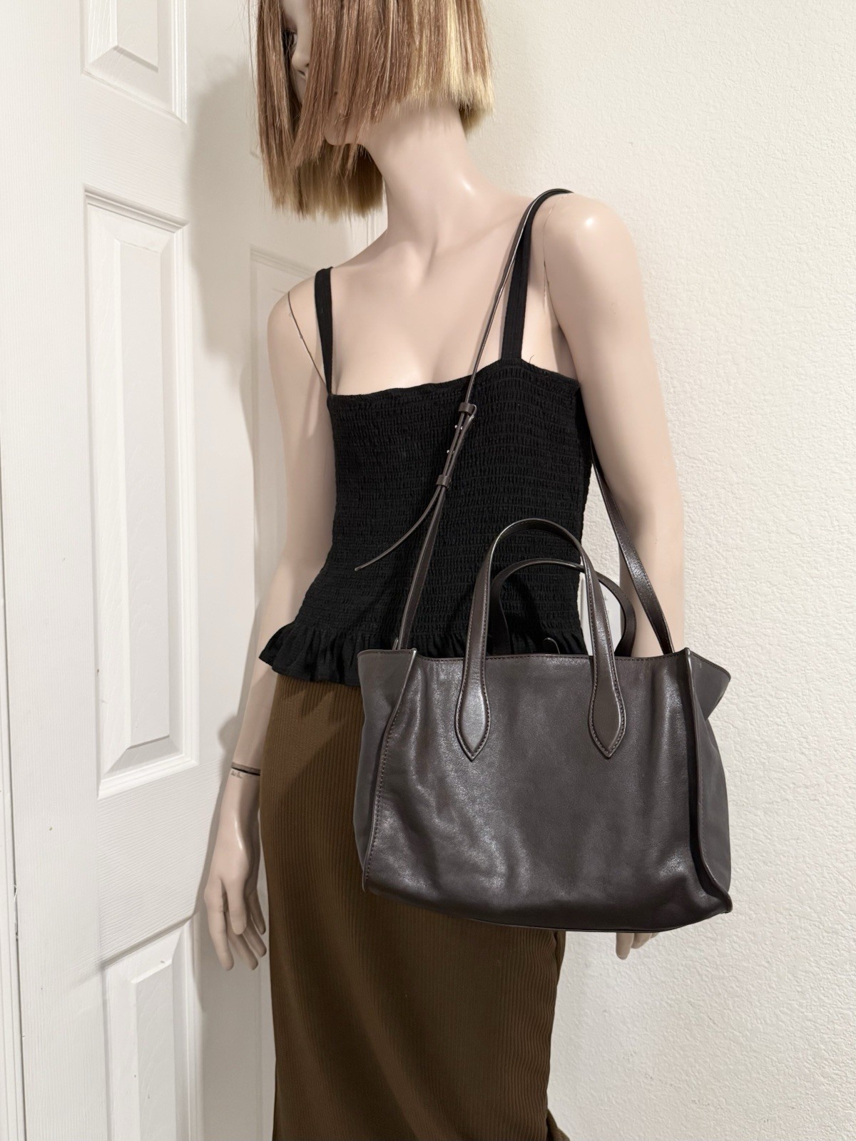 MASSIMO DUTTI Nappa Leather Brown Medium MD Icon Tote Bag EUC