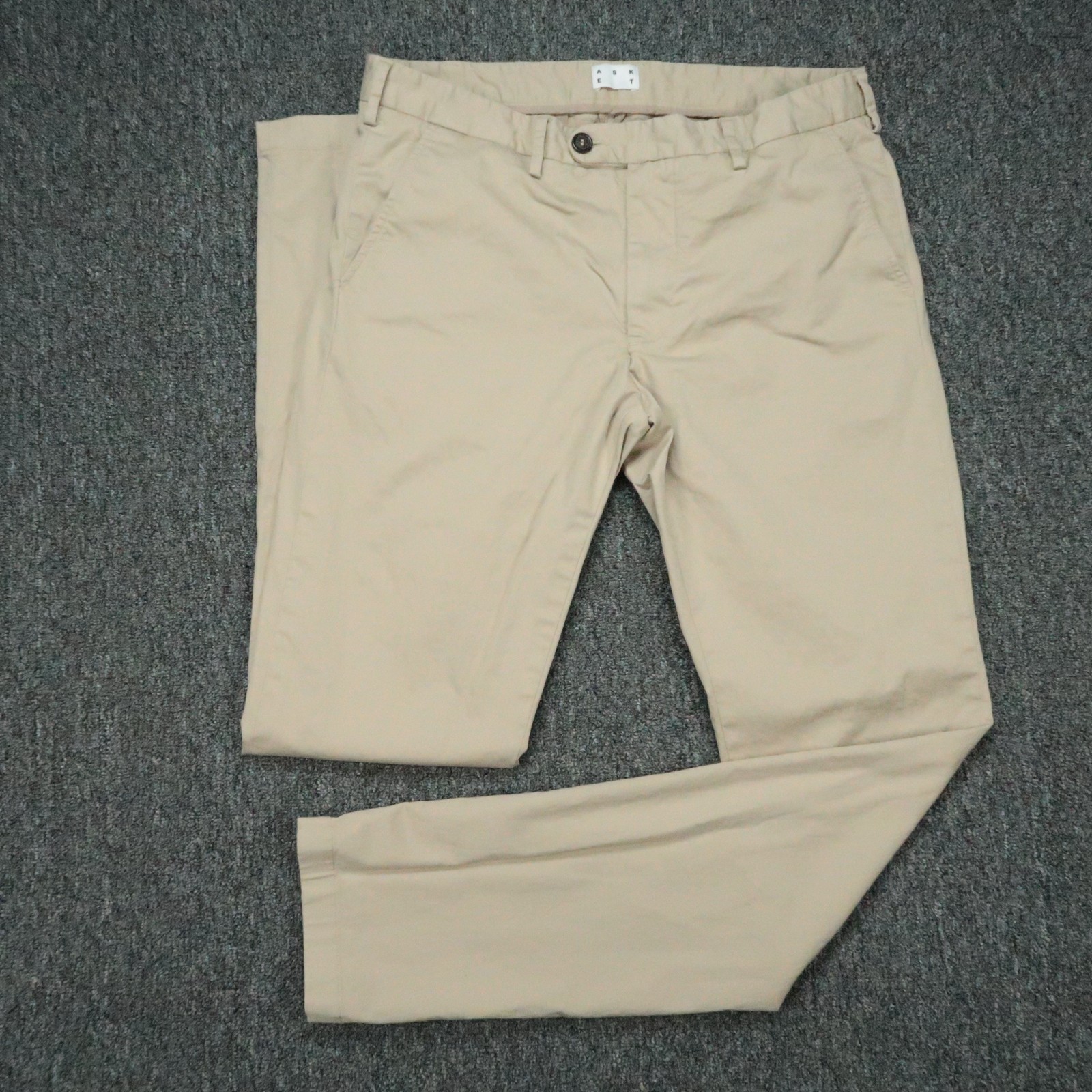 Asket Pants Mens 33×34 Beige The Chino Slim Fit Straight Flat Front Trouser