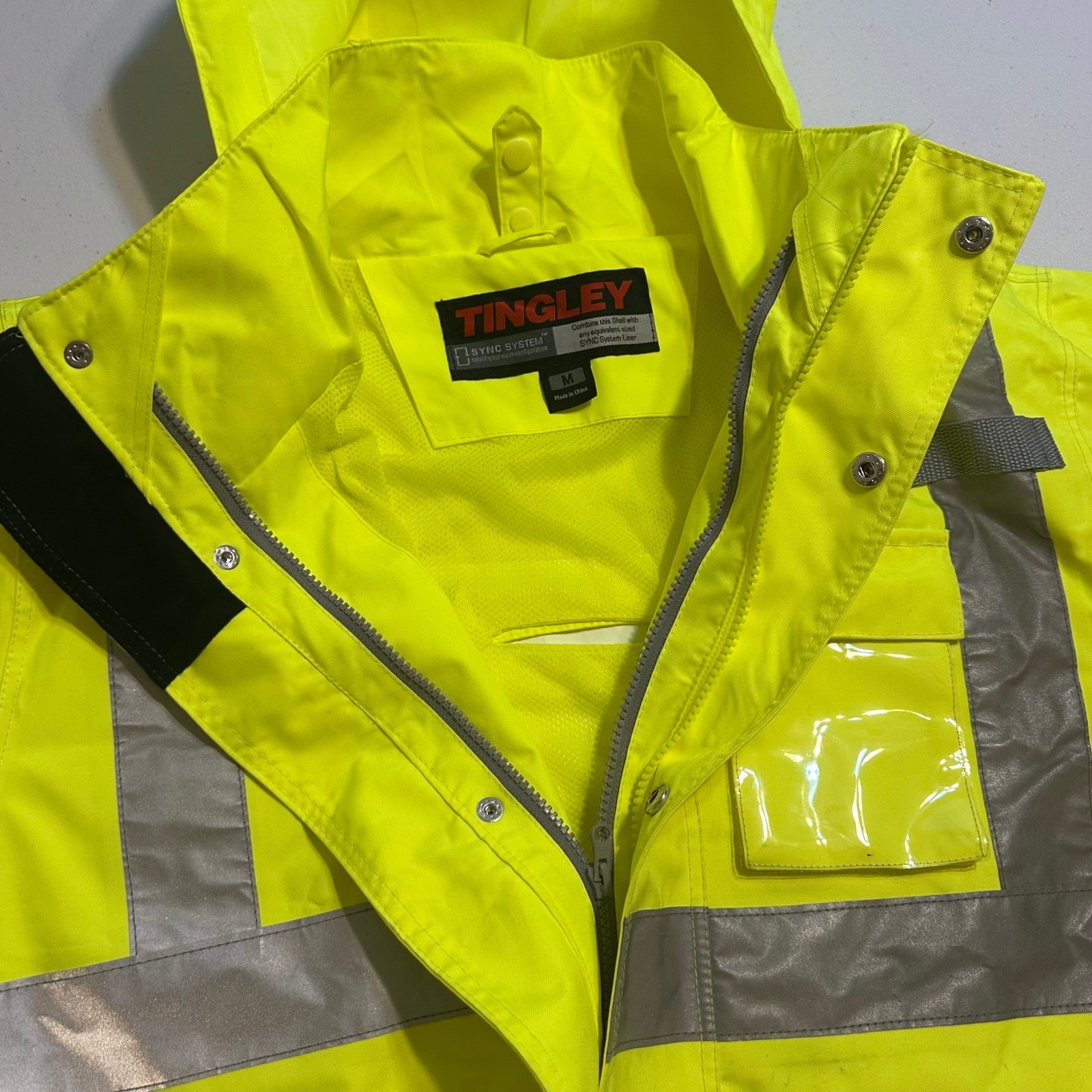 Tingley Jacket Mens M Yellow High Visibility Reflective Zip Hooded Outdoor Shell