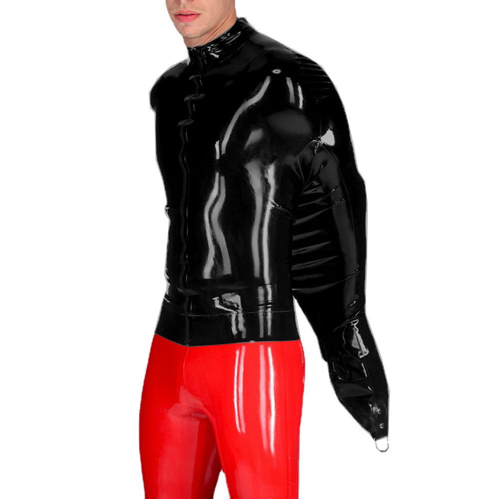 Men’s PVC Leather Sexy Fashion Turtleneck Full Sleeve T-Shirt Novelty Clothing