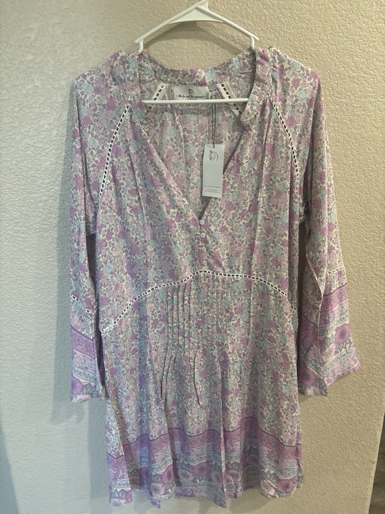 Floral Dress Blue Pink and Purple Women’s Size Medium