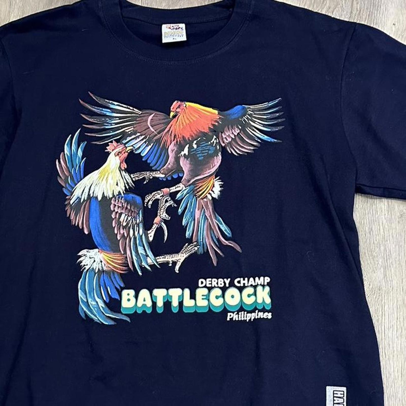 Hand painted Navy Derby Champ Battlecock Philippines T-shirt size xl
