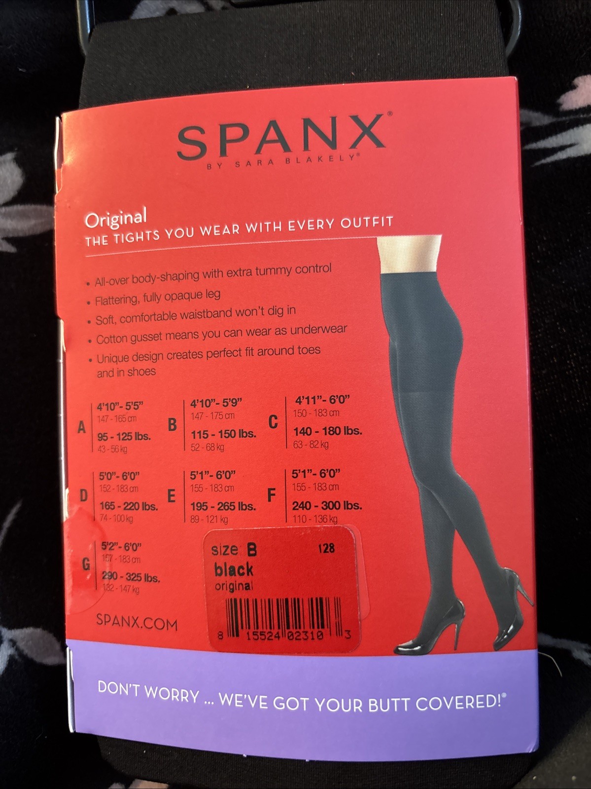 SPANX Original Bodyshaping Tight End Tights Black Size B 4.10” – 5.9” 115- 150 L