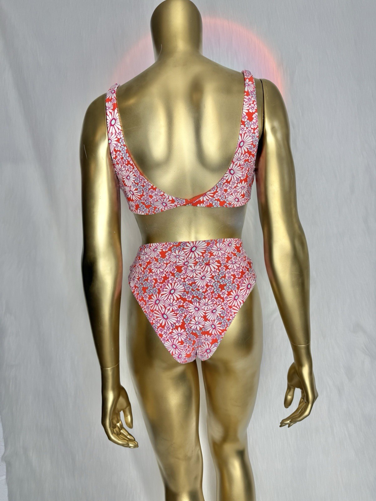 Floral Orange, Pink, Turquoise and White High-Waisted Bikini Set size Small