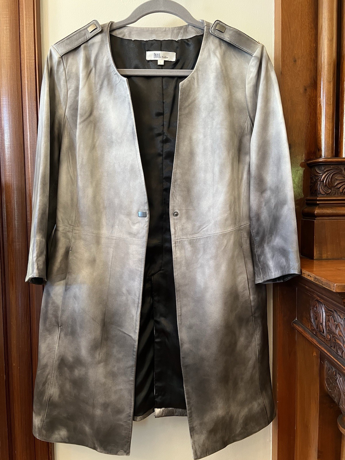 My Tribe Women’s Dip Dyed Gray Leather Jacket – Size Large