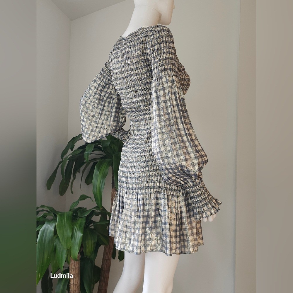 LoveShackFancy Size S Women’s Sparkly Checkered Print Mini Dress