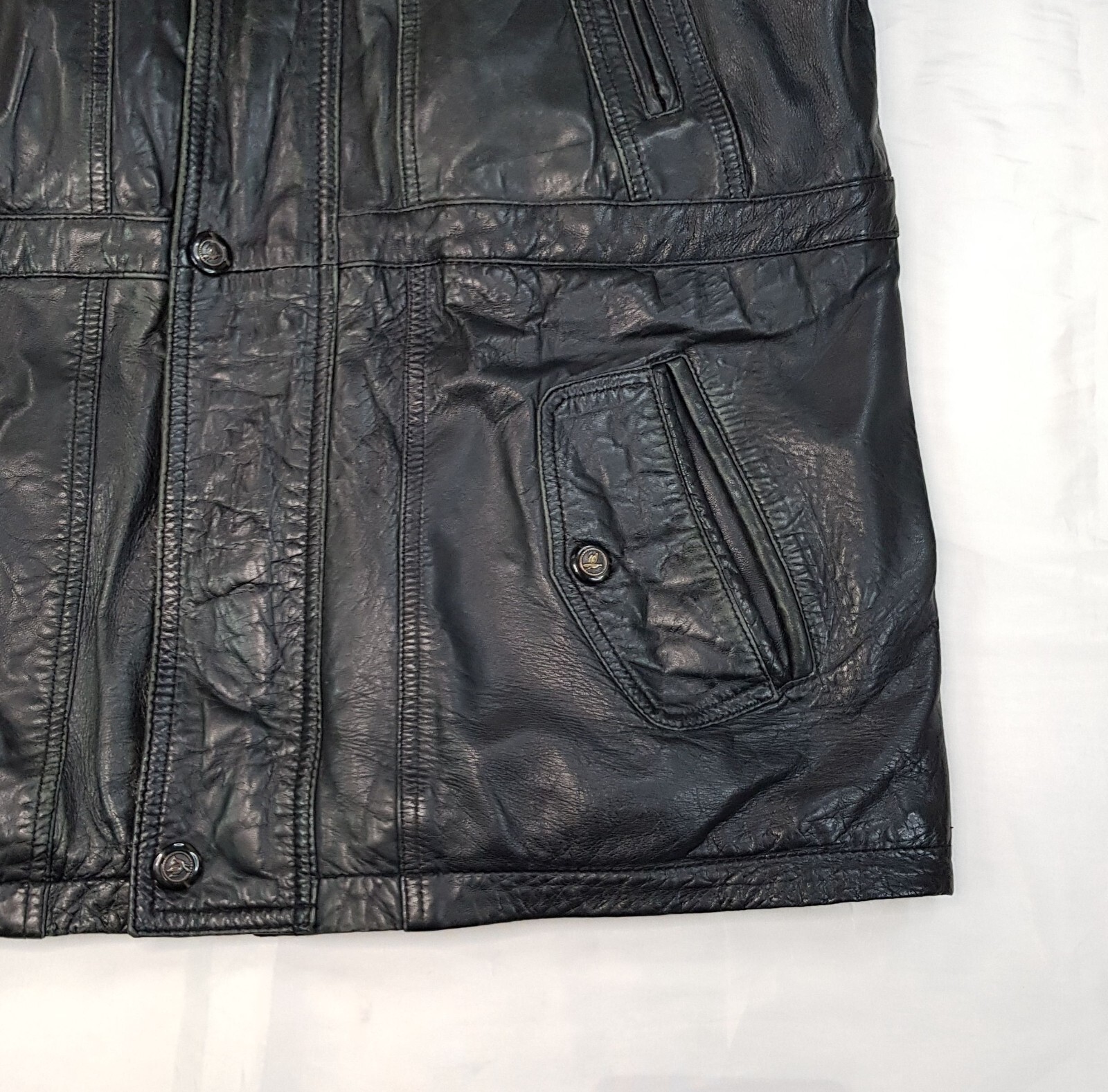 STYLE INTERNATIONAL SIZE XL MENS BLACK GENUINE LEATHER PARKA JACKET BIKER COAT