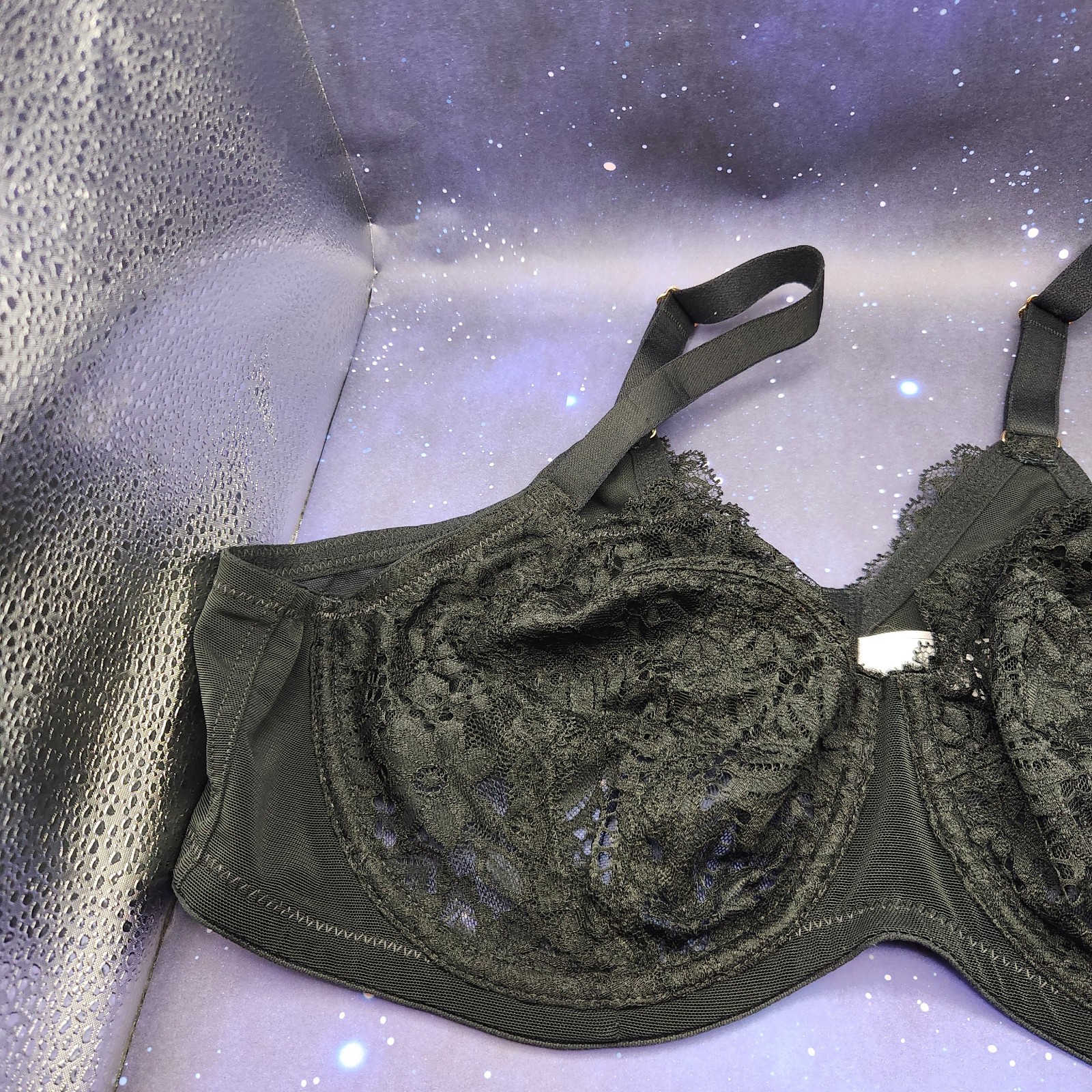 Auden Solid Black w Lace Underwire Full Coverage Unlined Bra 42 C NEW