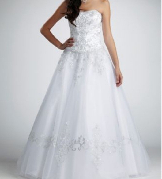 David’s Bridal satin and tulle wedding dress with bodice beading