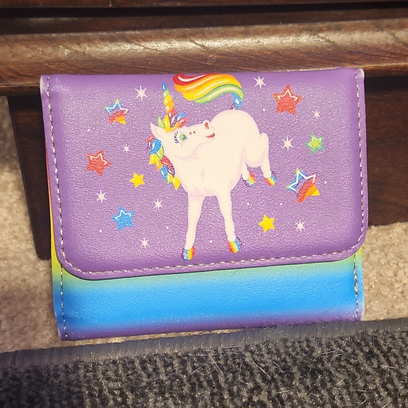 Loungefly Lisa Frank Unicorn Rainbow Trifold Wallet Snap closure