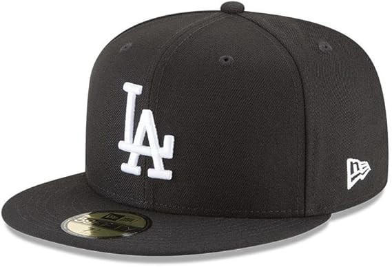 New Era 59Fifty Men Cap Basic Los Angeles Dodgers Black White Fitted Hat sz 7