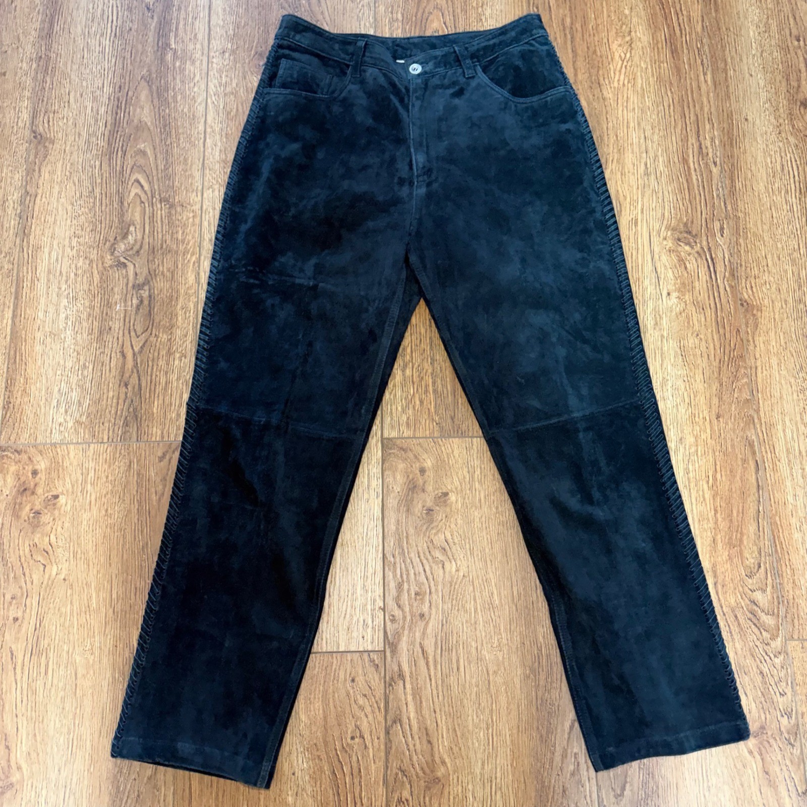 VTG Chicos Suede Genuine Leather Pants Womens 30×28 Western Black 90s Whipstitch