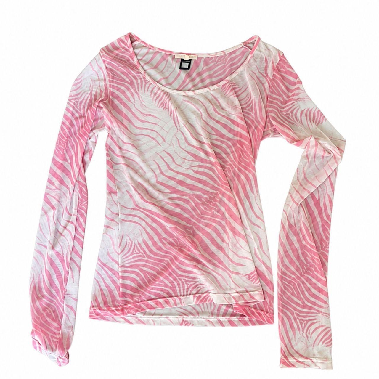 Roberto Cavalli vintage mesh white and pink zebra print long sleeve top in excel