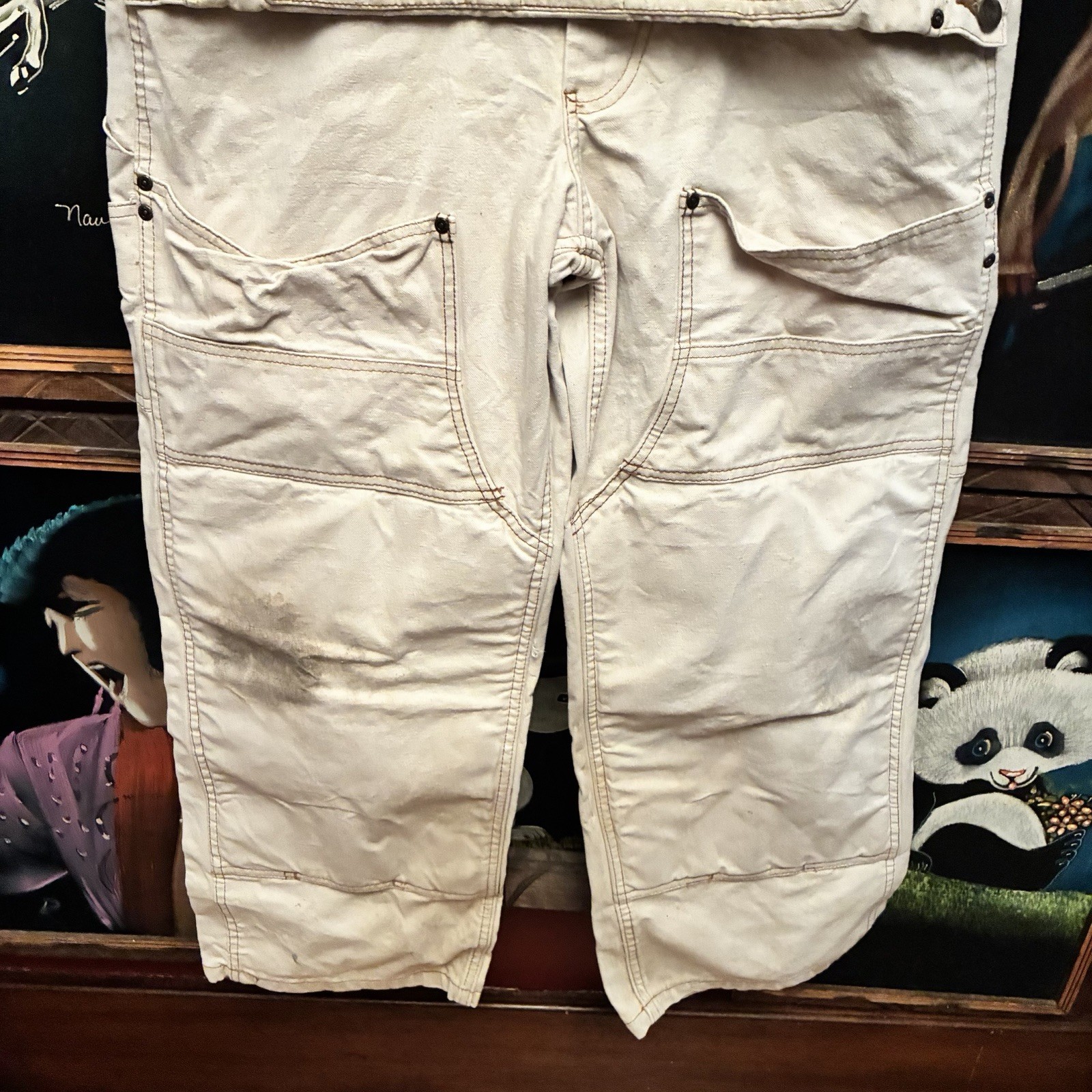 Vintage Ben Davis Distressed Double Knee Carpenter Work Wear Bib Overalls Sz 36