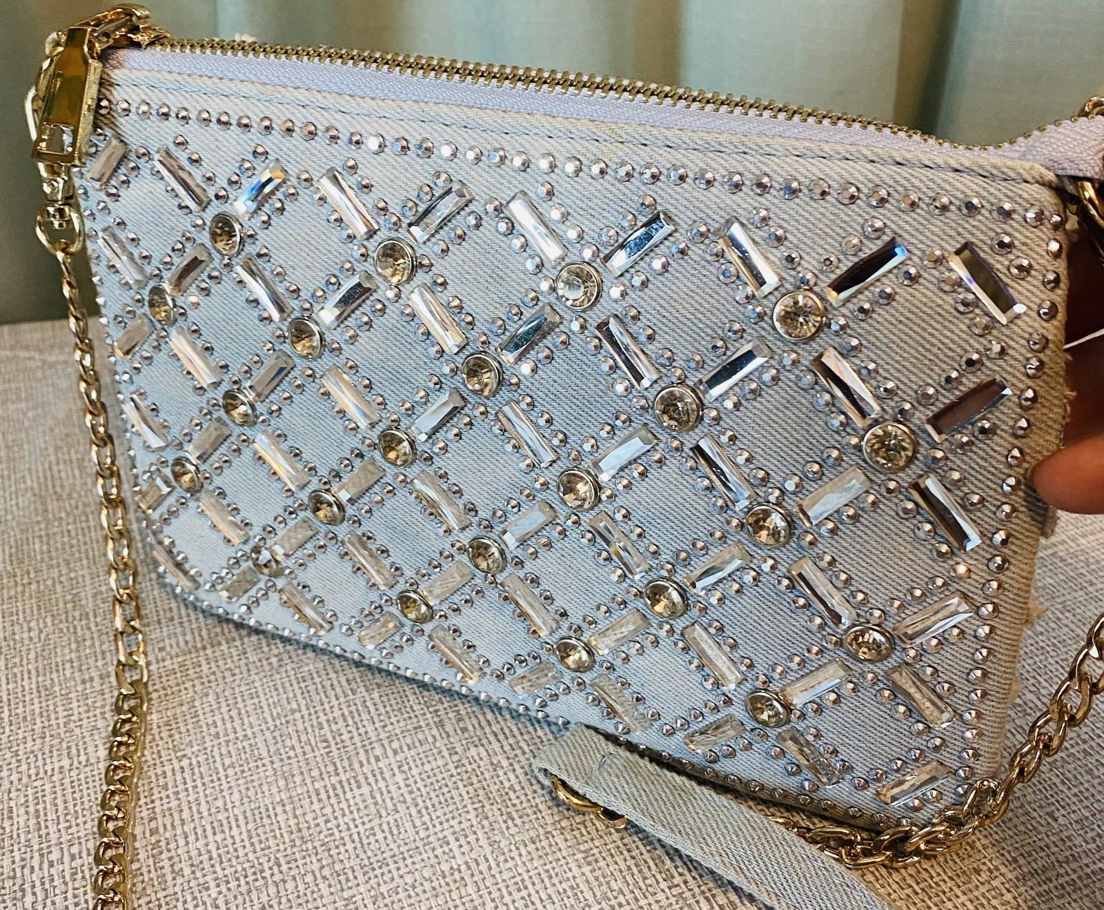 Super Cute Studded Clutch Purse – Denim with Bling!
