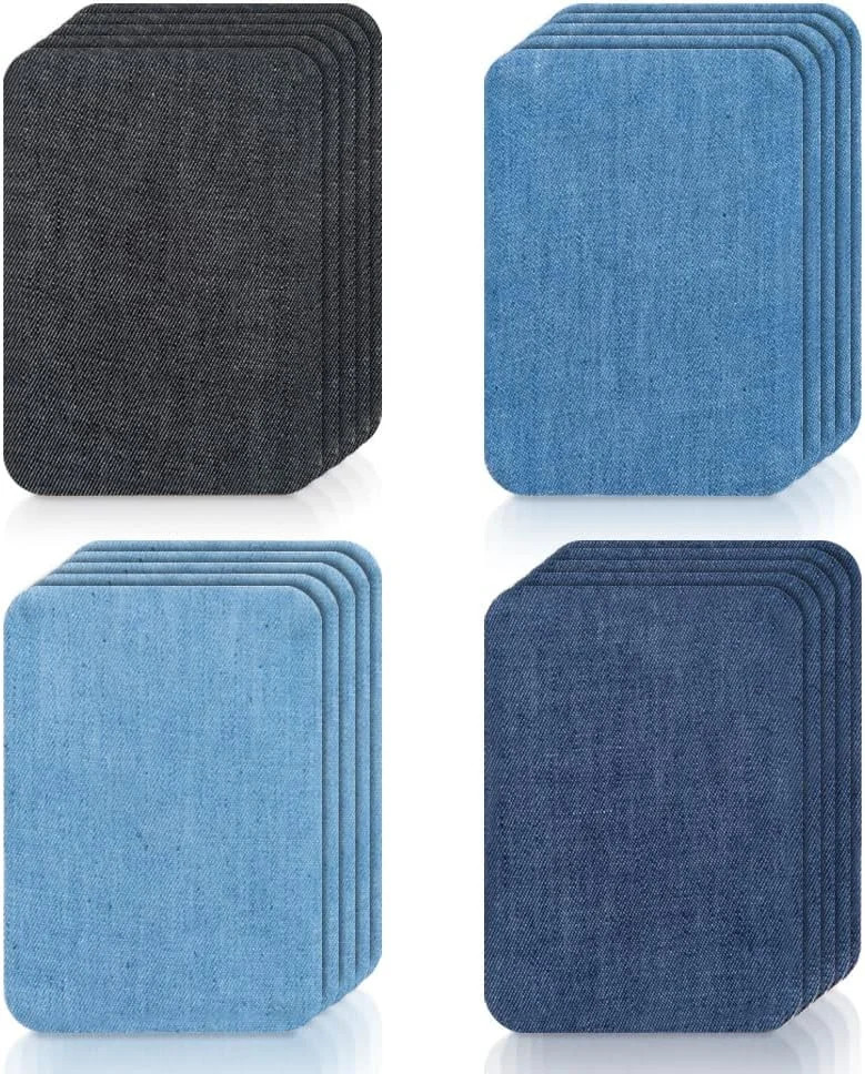 20 Premium Iron-On Denim Patches for Jeans Repair, 4 Shades of Blue (4.3 X 2.9″)