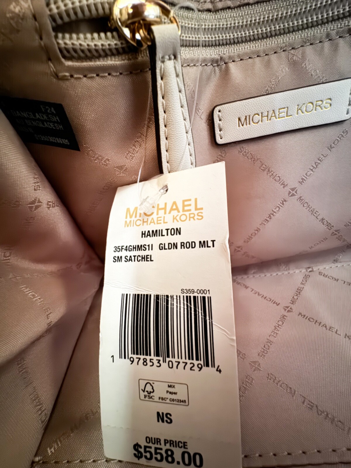 MICHAEL KORS HAMILTON SM SATCHEL SHOULDER BAG GRAPHIC LOGO GOLDEN ROD MULTI