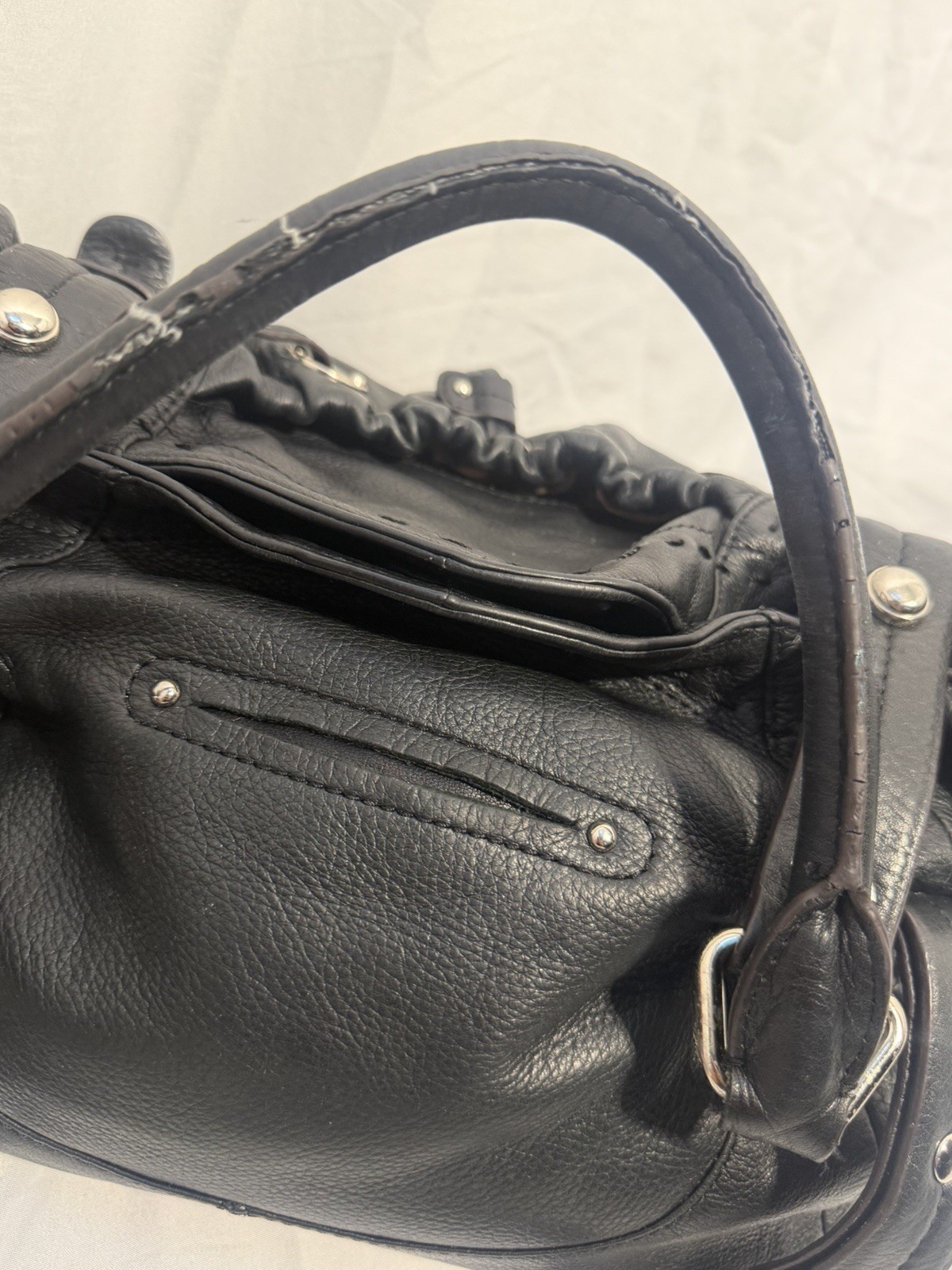 B Makowsky Black Soft Leather Hobo Shoulder Bag Purse Leopard Interior