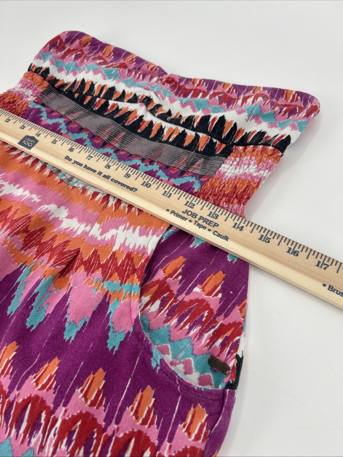 Billabong Strapless Mini Dress Large Multicolor Ikat Geometric Pockets JD08KMON