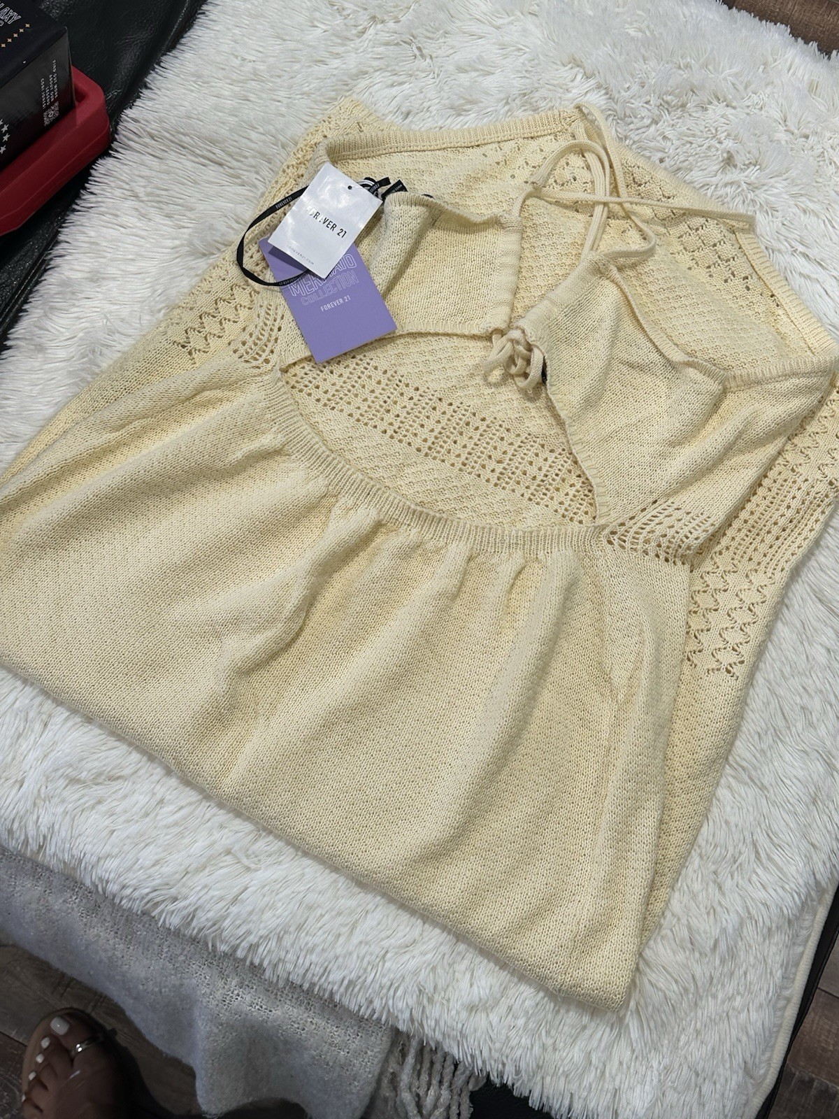 Forever 21 Plus Yellow Crochet Knit Halter Open Back Midi Dress size 0X