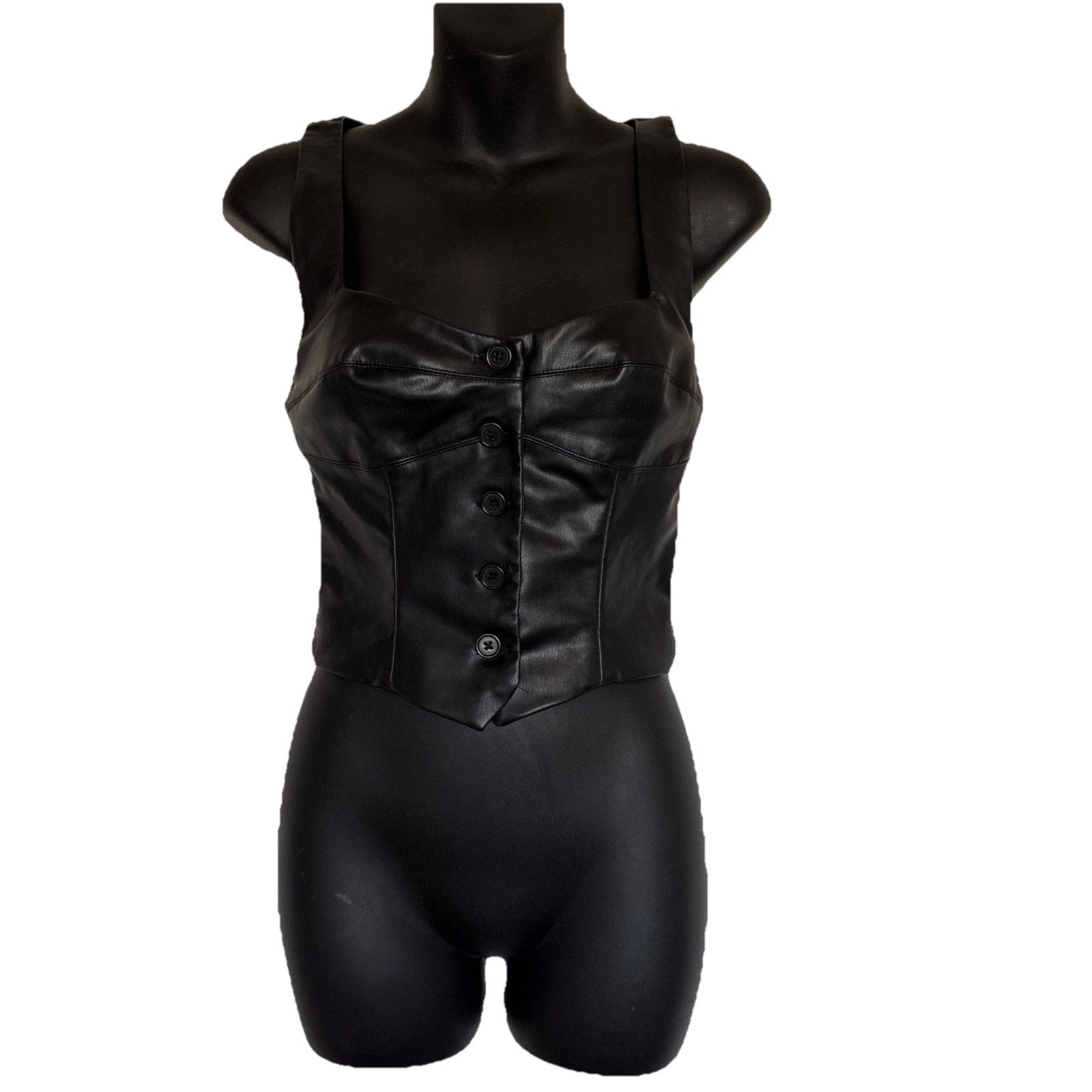 Zara FauxLeather Button-Front Corset Top XS Edgy Boho Outlaw Ren Fair Festival