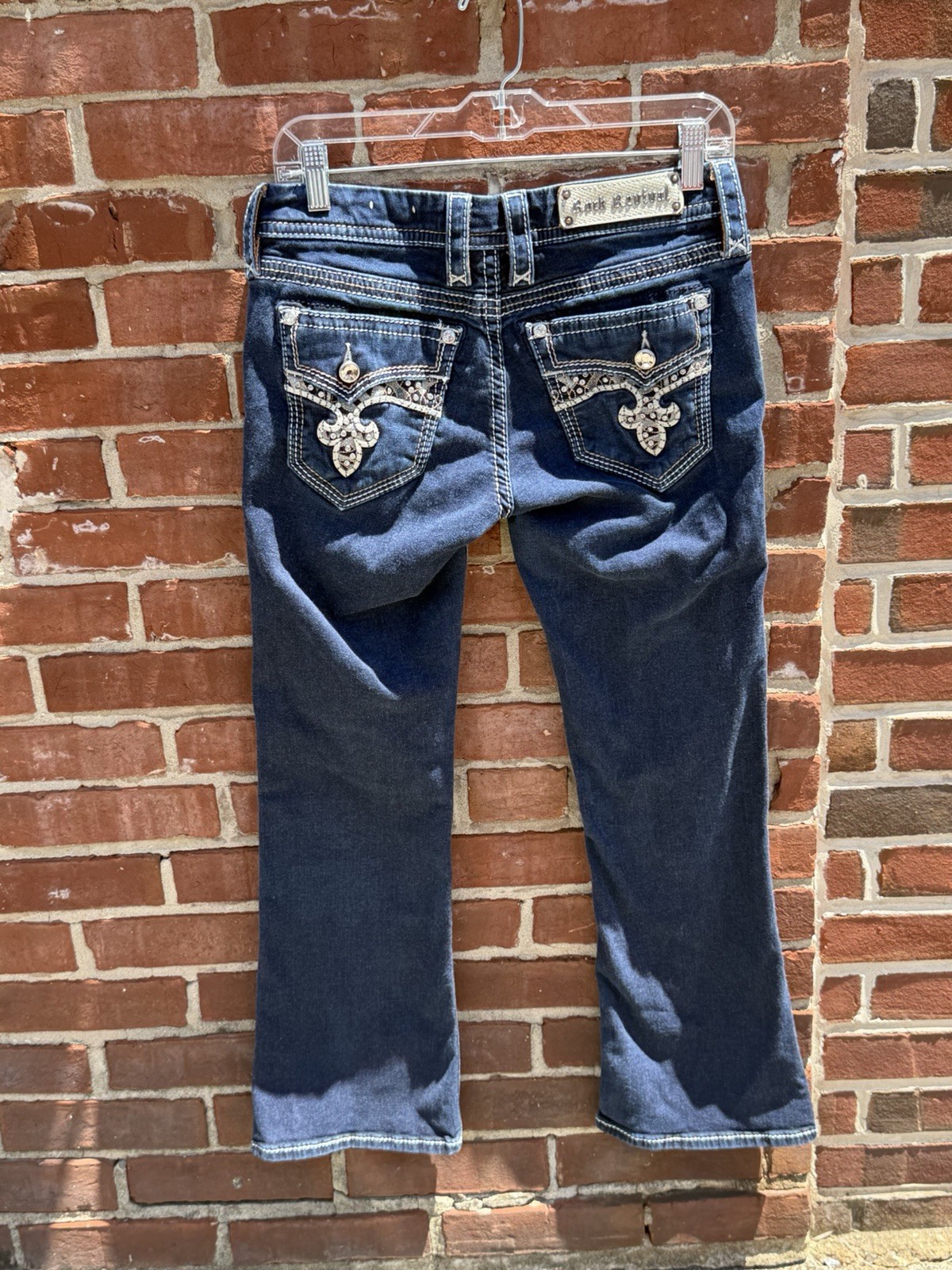 Rock Revival Women’s Bootcut Jeans Blue Dark Wash Denim Cotton 5-Pocket Logo