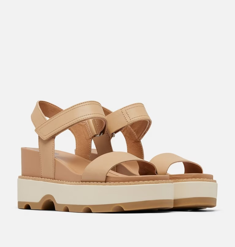 NIB SOREL Joanie IV Y-Strap Wedge Sandals, Honest Beige & Bleached Ceramic, 6M