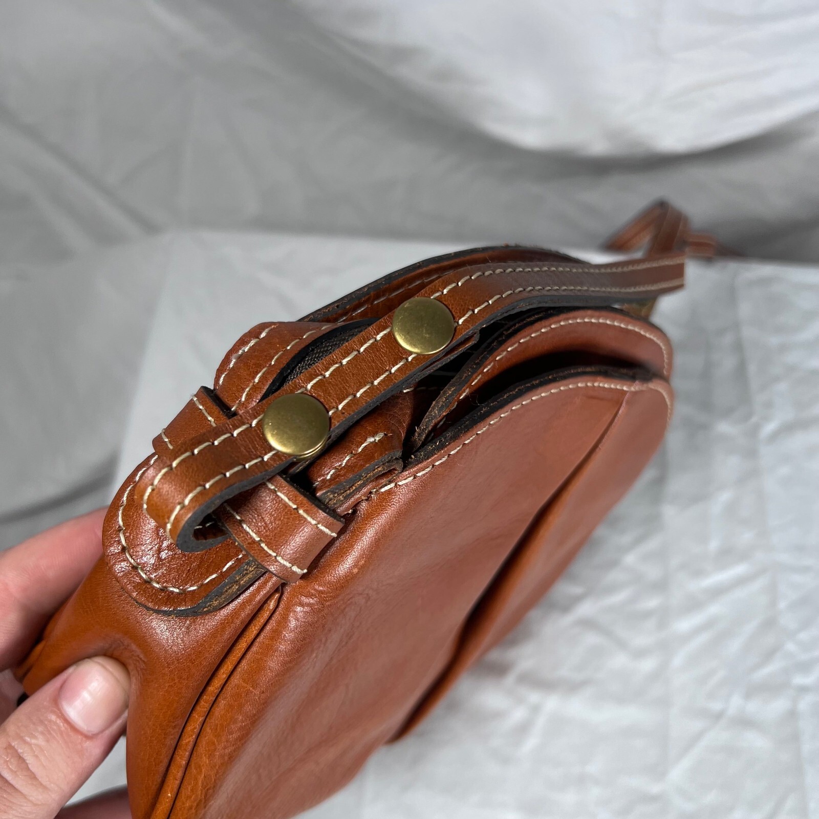 Osgoode Marley Brown Leather Double Zip Organizer Crossbody Bag