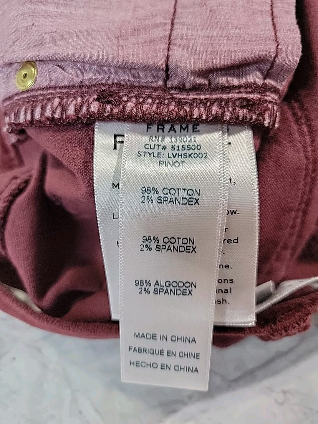 Nwt Frame Corduroy Jeans Size 25(27×27) Pinot Red Le High Skinny Straight