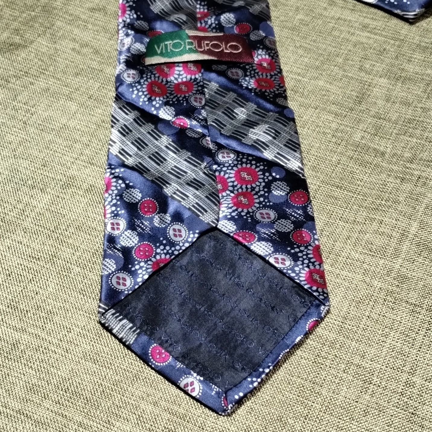 Vito Rufolo Handmade Silk Geometric Tie Blue Pink Gray Classic 57″-60″