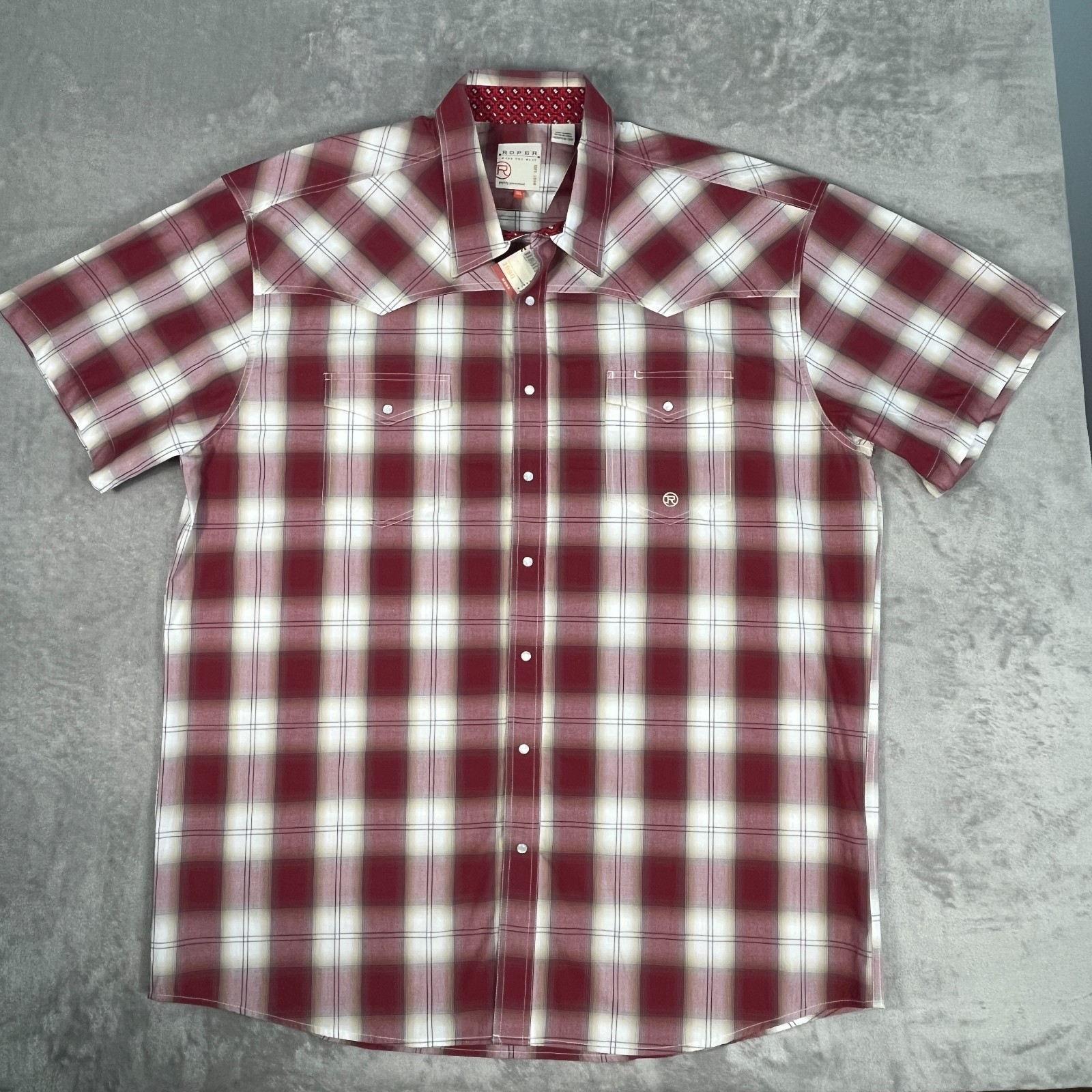 NWT Roper Western Shirt Mens 3XL Burgundy Plaid Pearl Snap S/S Cowboy Rodeo