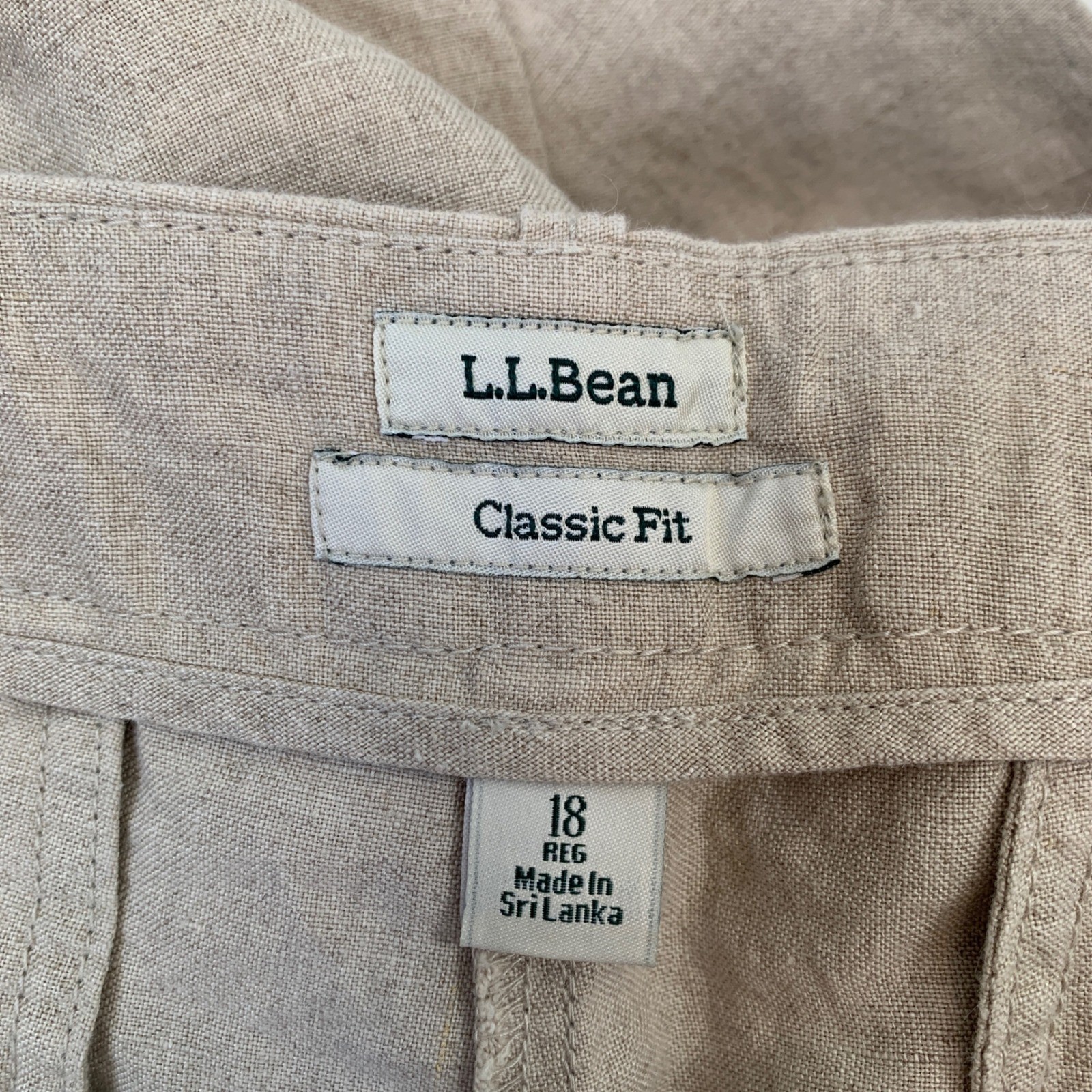 L.L. Bean Classic Fit 100% Linen Pants Beige Tan Womens 18 Reg