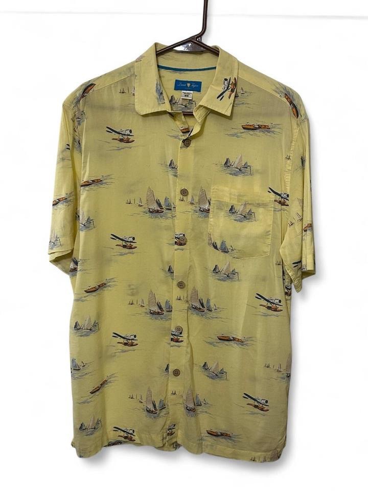 David Taylor Resort Men’s Sailboat Shirt Size M Yellow Short Sleeve Sailing Boat