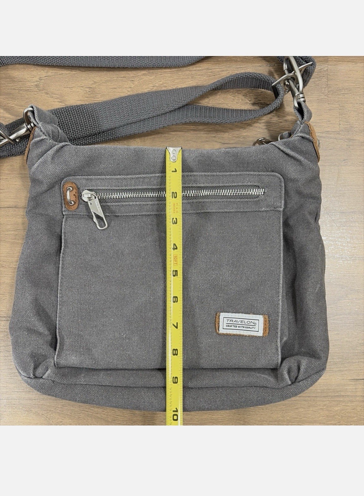 Travelon Gray Shoulder Bag Zip Closure Shoulder Strap Pockets Zipper Accent