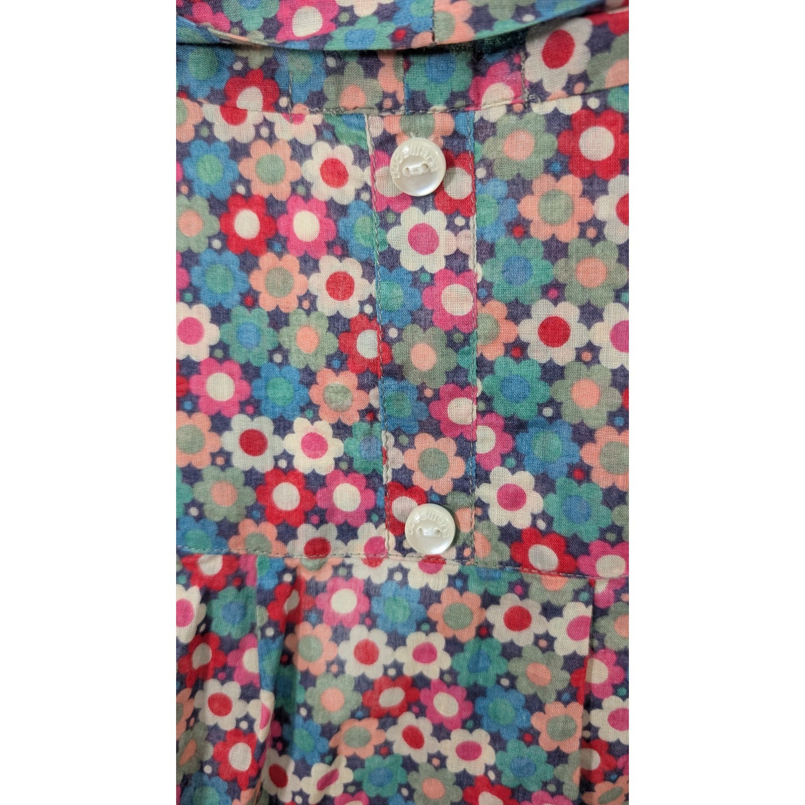 Botswana Floral Sleeveless Tie Neck Blouse Womens P Small Cotton Button Back Top