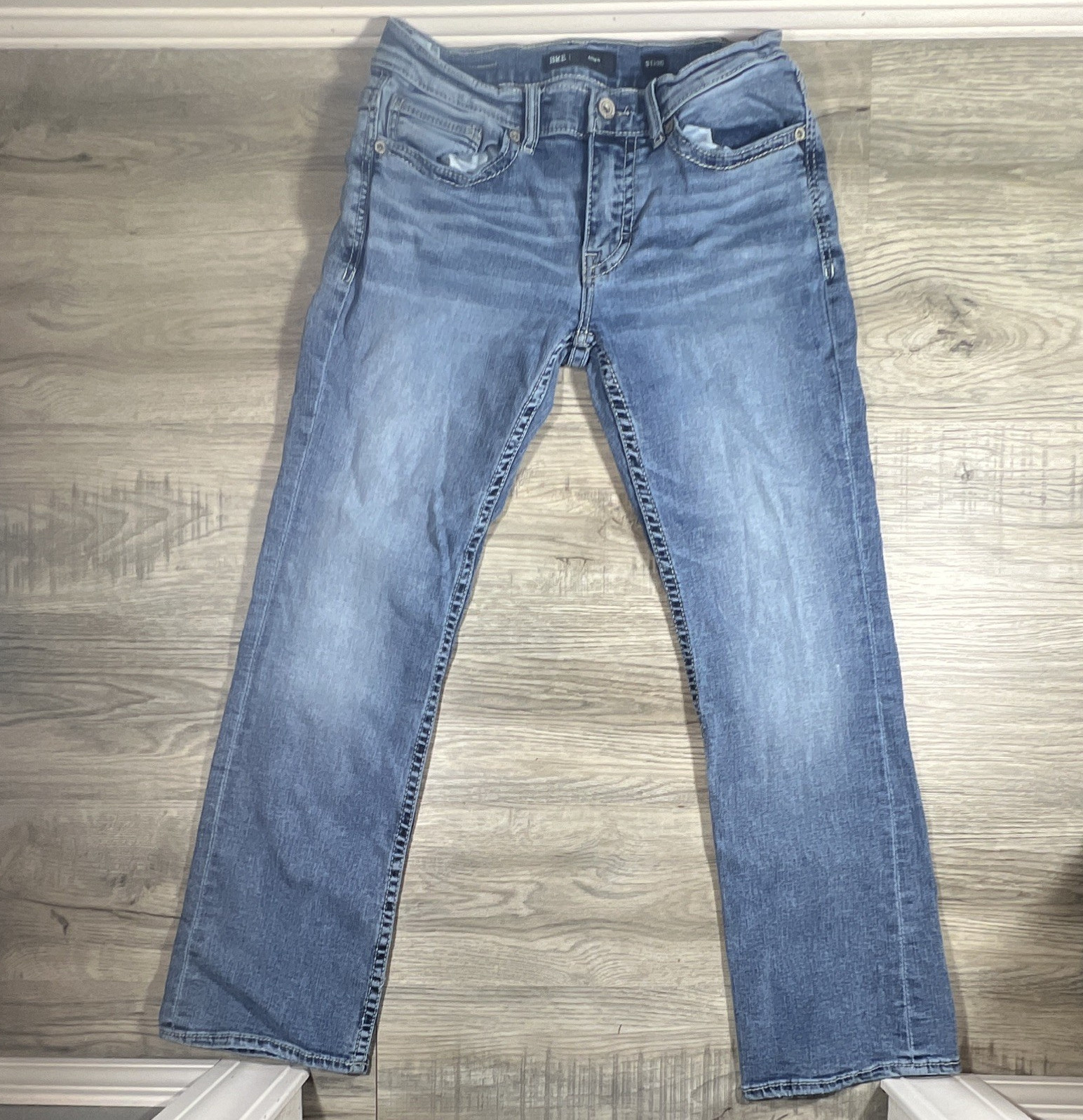 BKE Men’s Blue Bootcut Slim Mid Rise Medium Wash Denim Jeans Zip Button