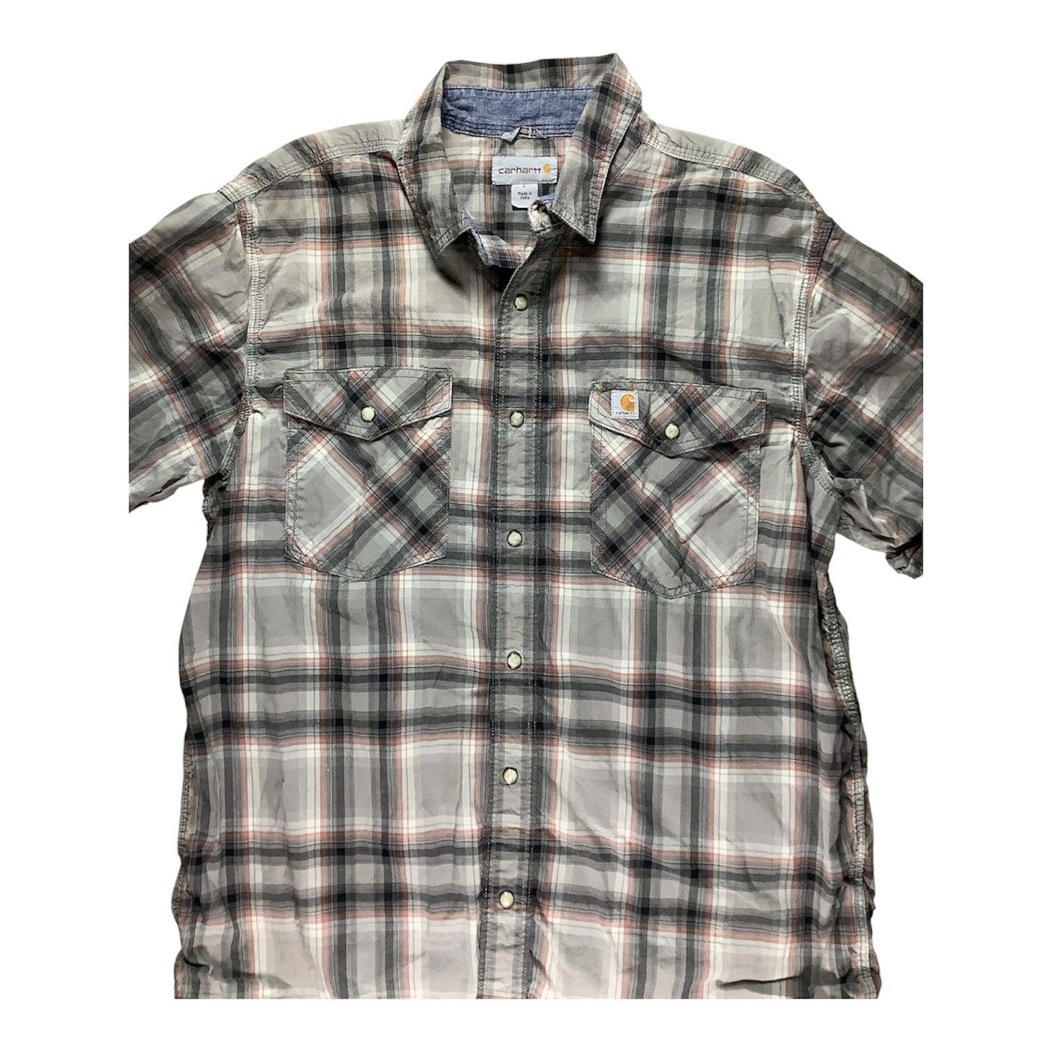 Carhartt Bozeman Montana Plaid Pearl Snap Shirt Men’s Size L Short Sleeve (241)