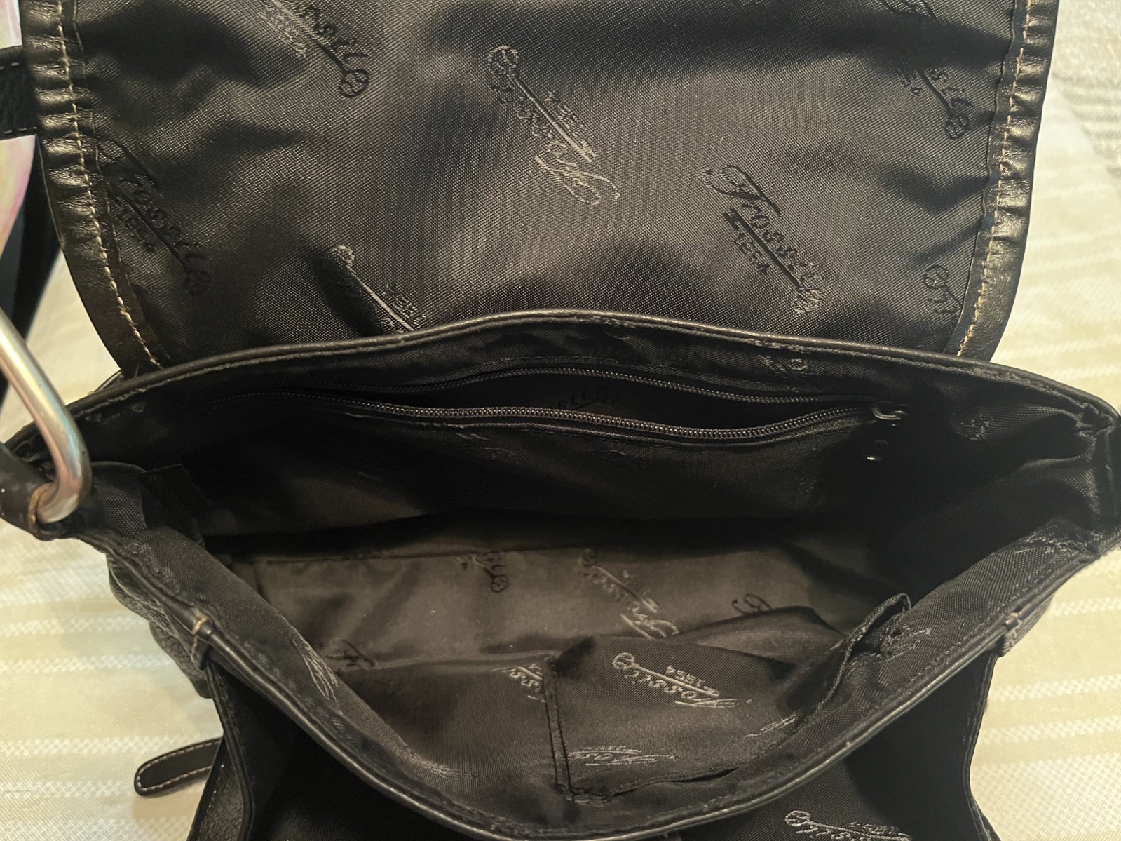 Vintage Black Leather Fossil Shoulder Organizer Bag