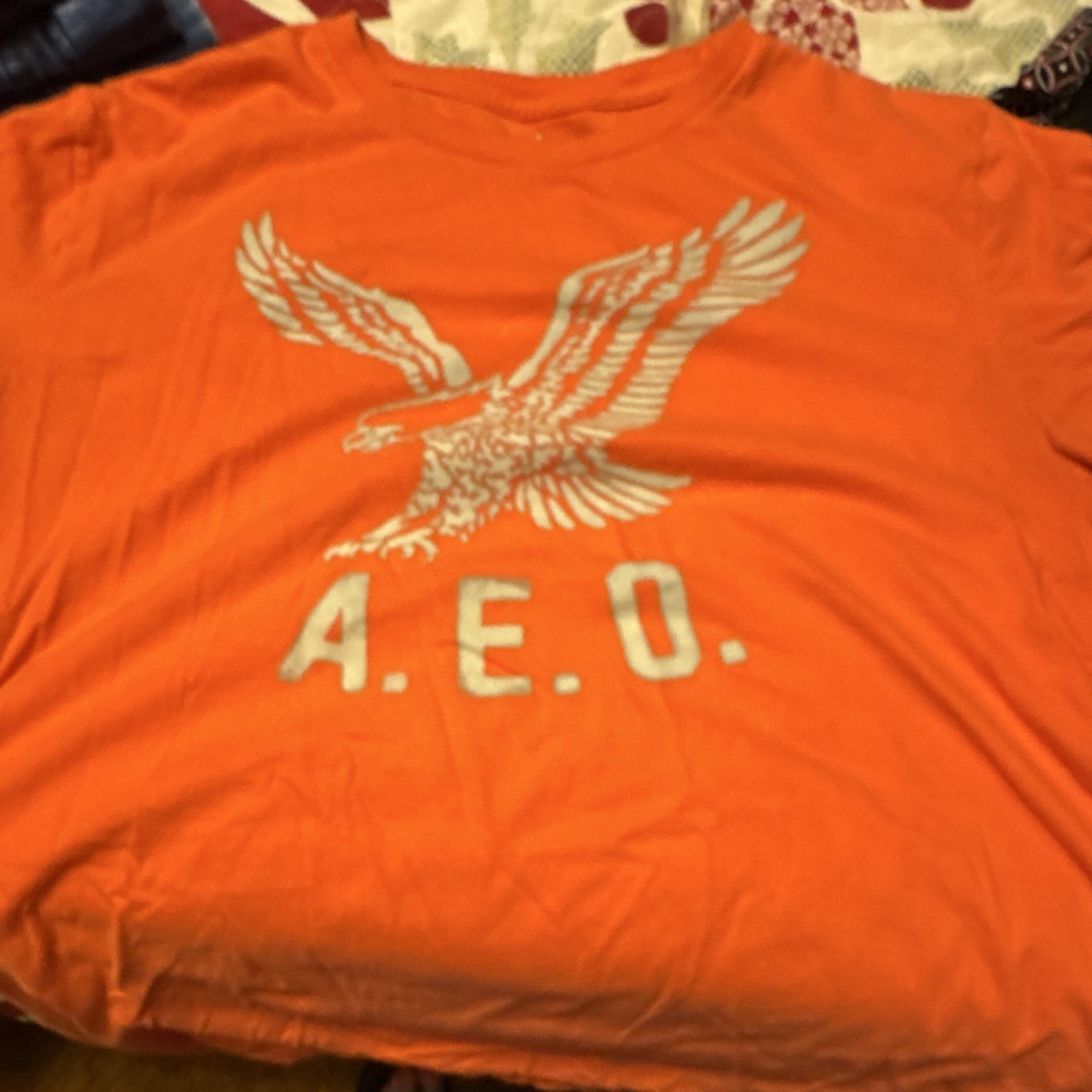 American Eagle Outfitters young Men’s XL Classic Fit Orange Crew Neck Logo Tee