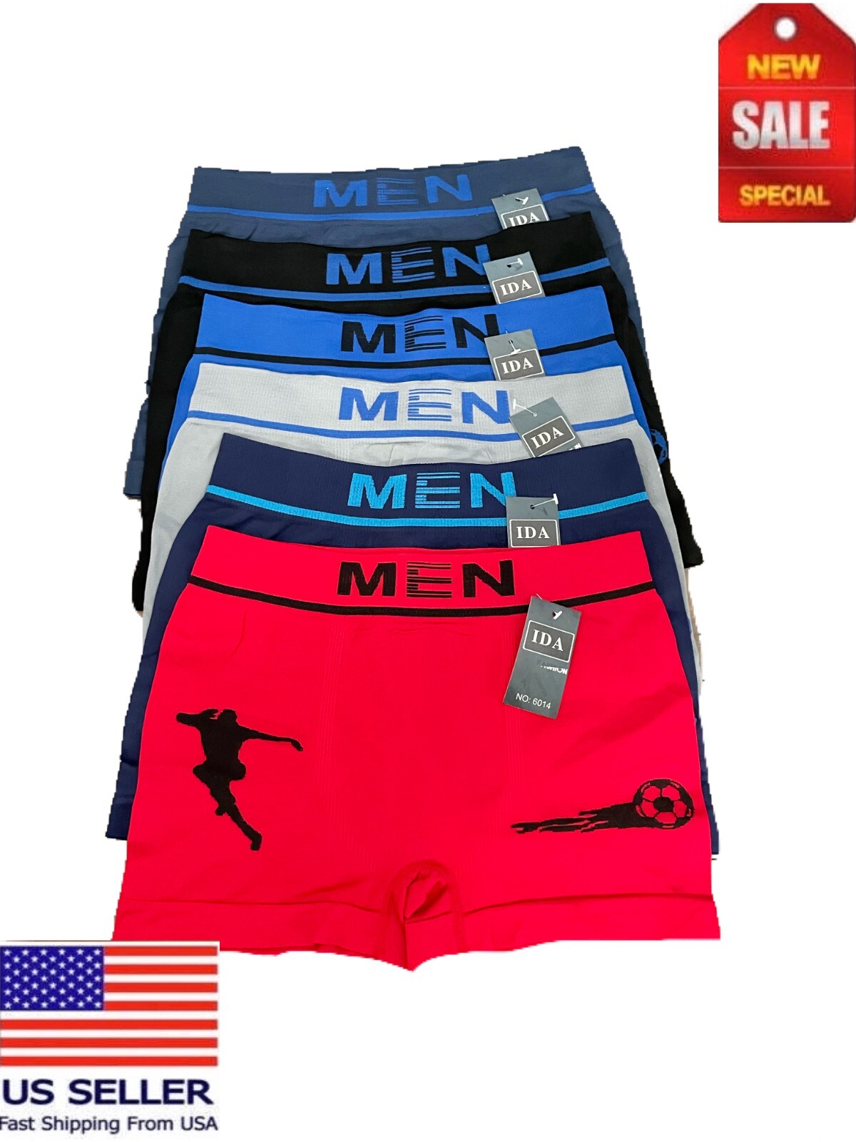 6 Men Seamless Boxer Briefs Compression NEW Underwear 6014IDA One Size
