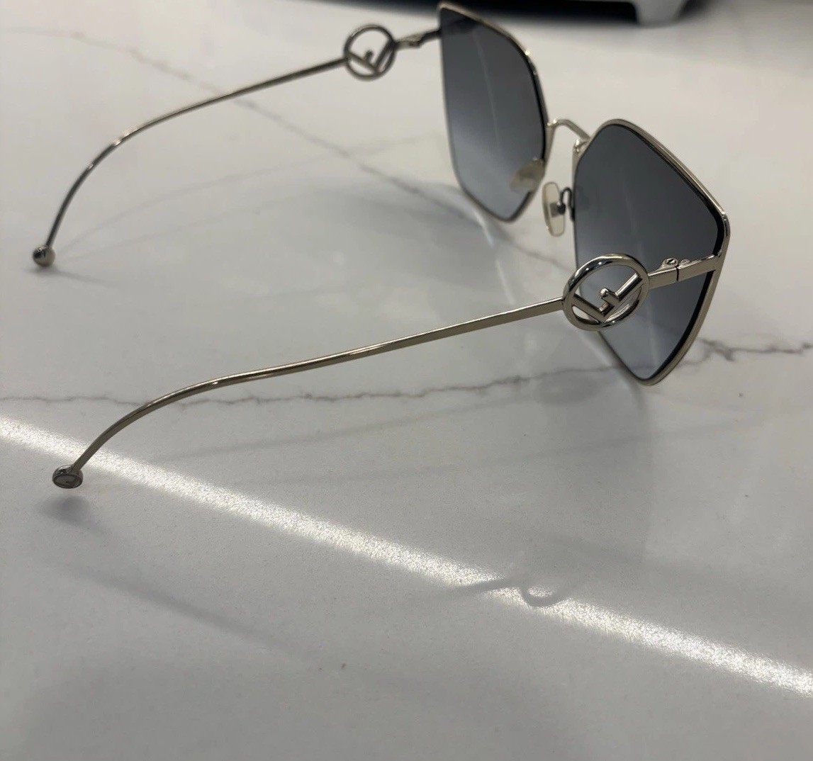 New! Womens FENDI FF 59MM Gradient Silver Logo Sunglasses- With Case$325