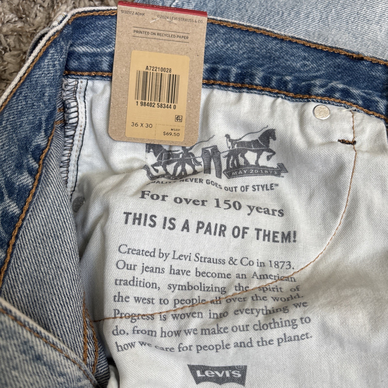 Levi’s 565 Men’s Loose Straight Denim Jeans Light Wash 36×30,Classic Fit NWT