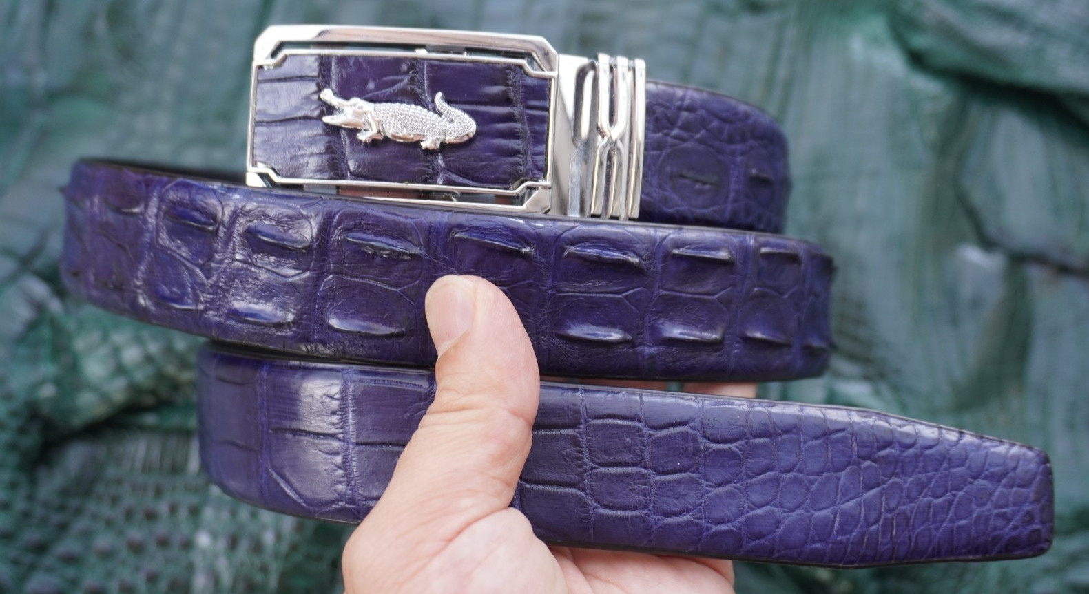W 1.3 inch – Blue Real CROCODILE Hornback LEATHER Skin Men’s Belt #P35