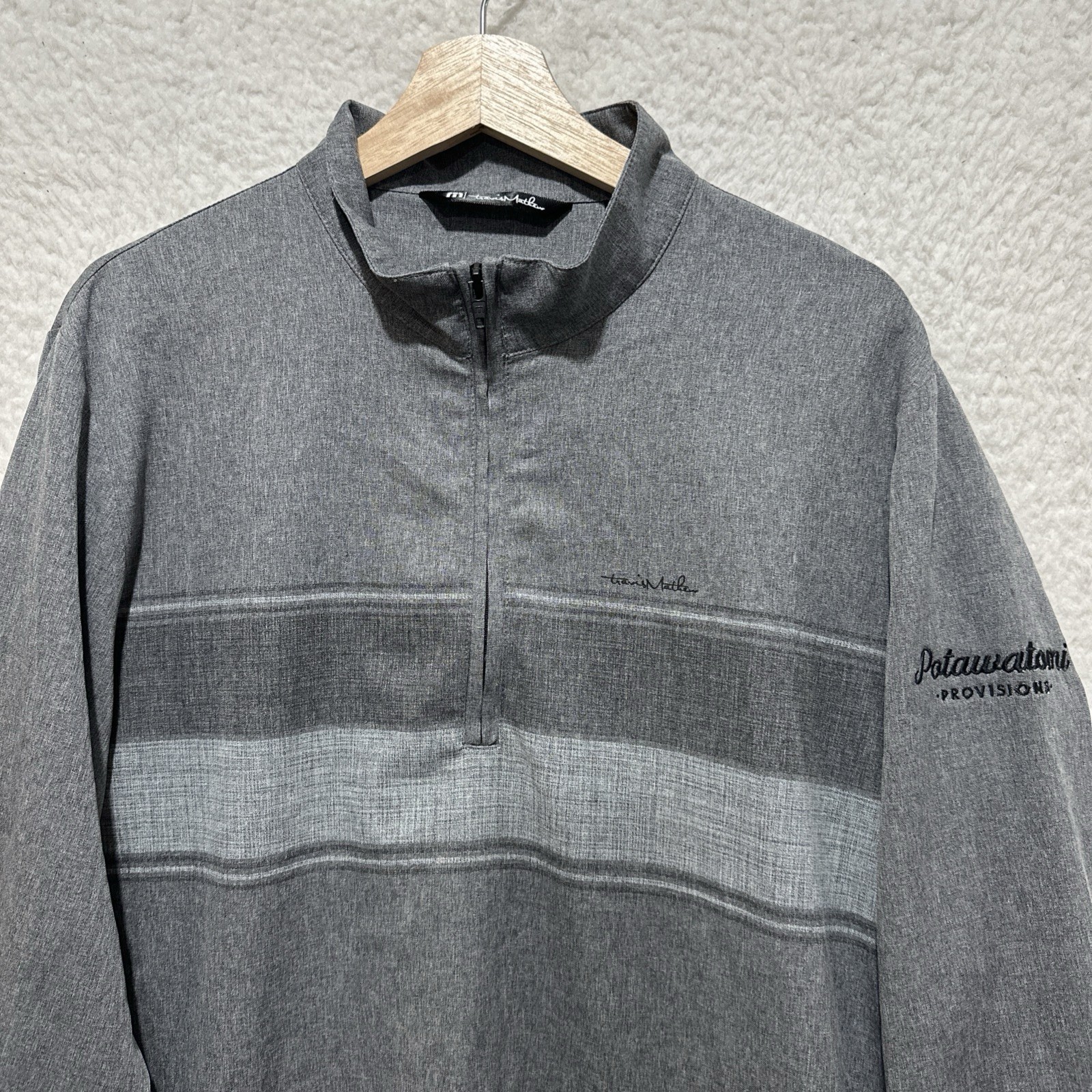 Travis Mathew Jacket Gray Golf Performance 1/4 Zip Embroidered Logo Company Sz L