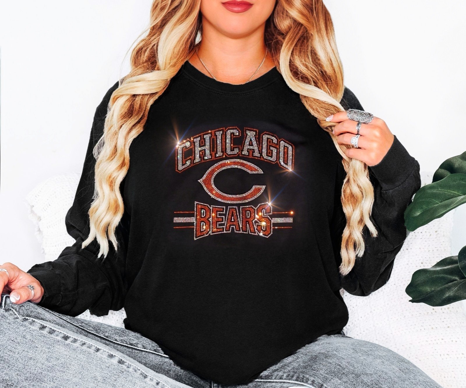 New Chicago Bears Bling UNISEX New Crewneck Long Sleeve Bling T-shirt Sm-4X