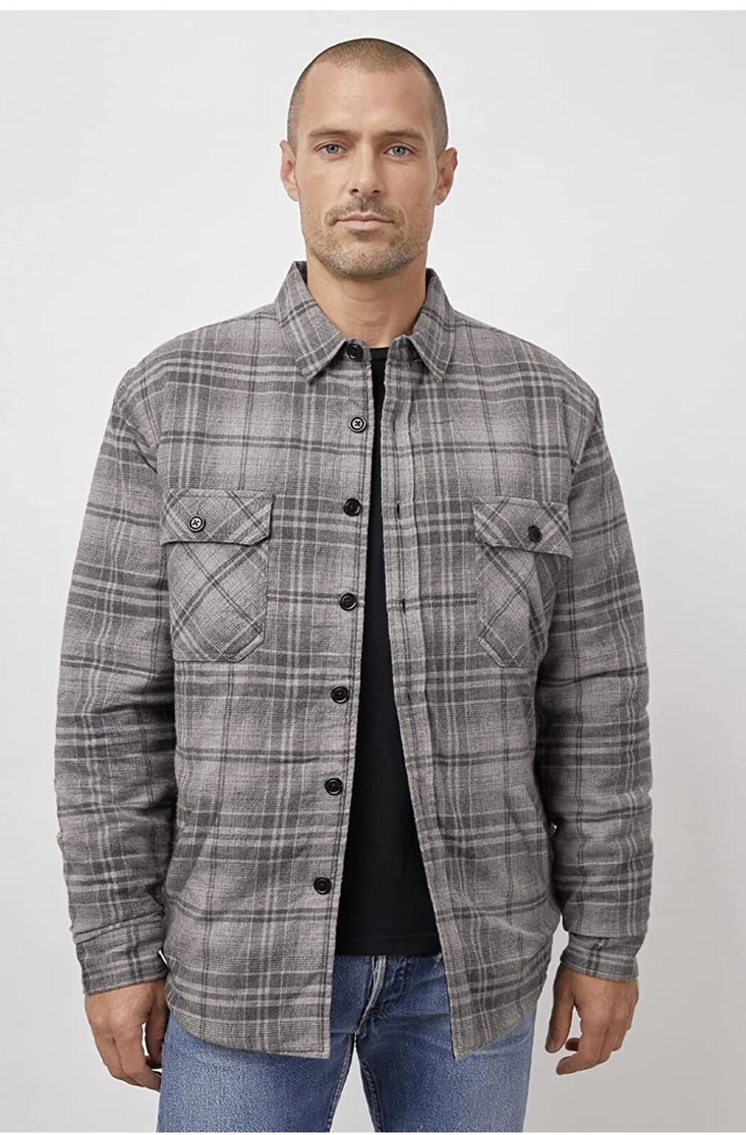 Rails M Mens Worthing Jacket Grey Melange Creosote Plaid Inner Quilted Flannel