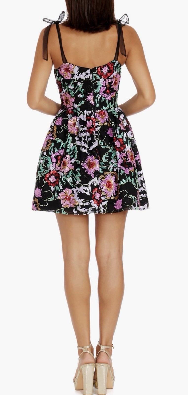 NEW, DRESS THE POPULATION Kaitrin Sequin Floral Minidress SZ L