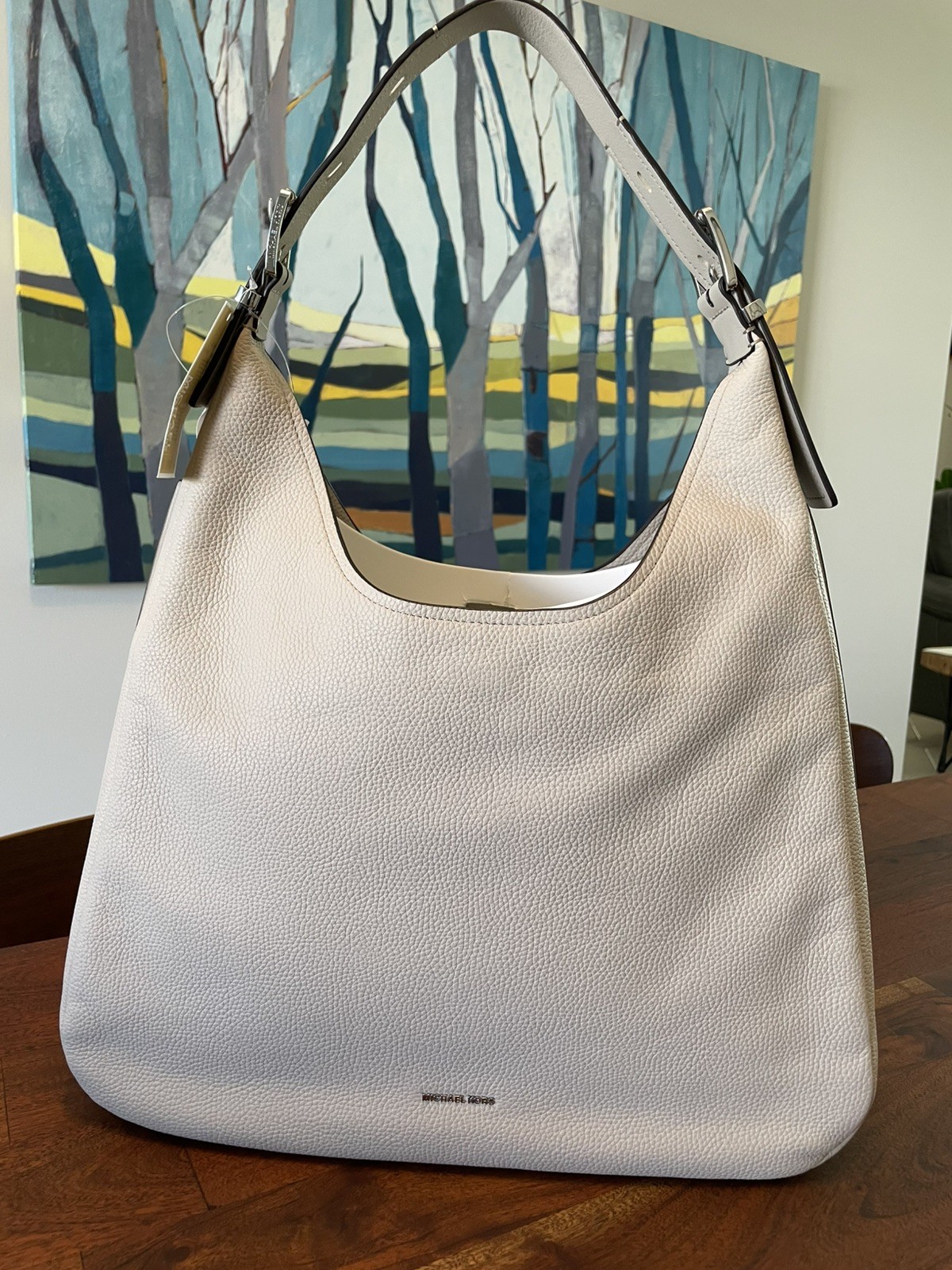Michael Kors Nolita Large Leather Hobo Shoulder Bag in Light Sand NWT